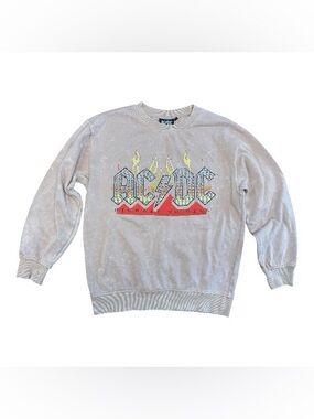 AC/DC Studded Crewneck Sweatshirt Women’s  Size Small Peach Tan Retro Music